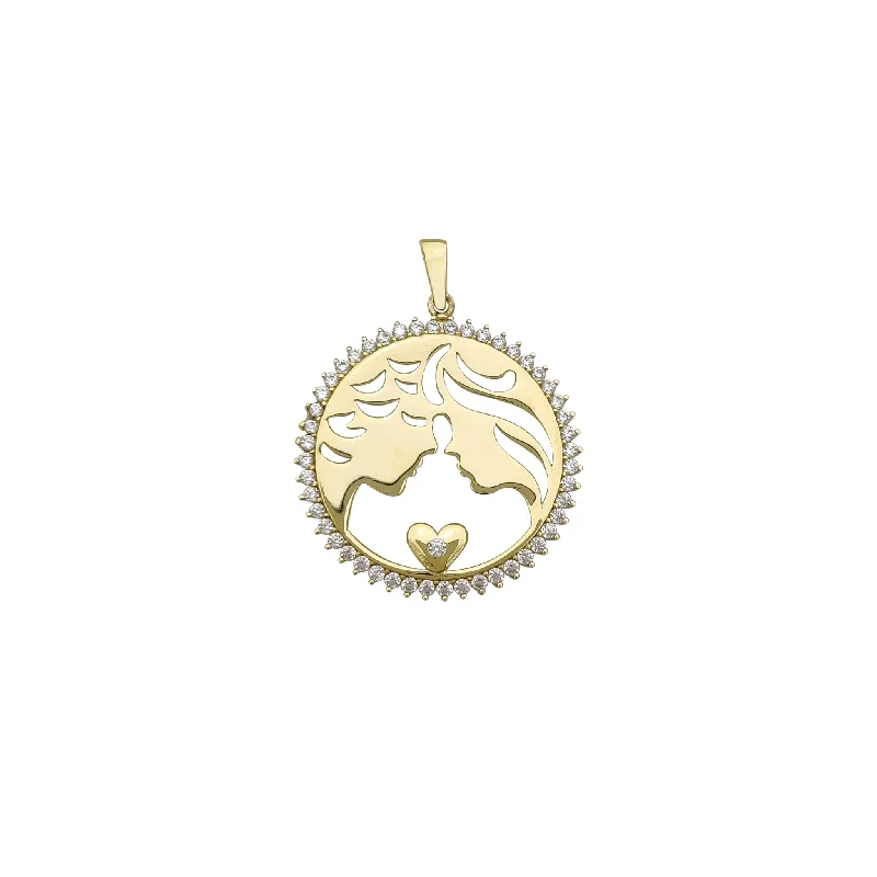 Coral - Trimmed Pendants with Seashell and Pearl AccentsZirconia Silhouette Loving Couples Faces Pendant (14K)